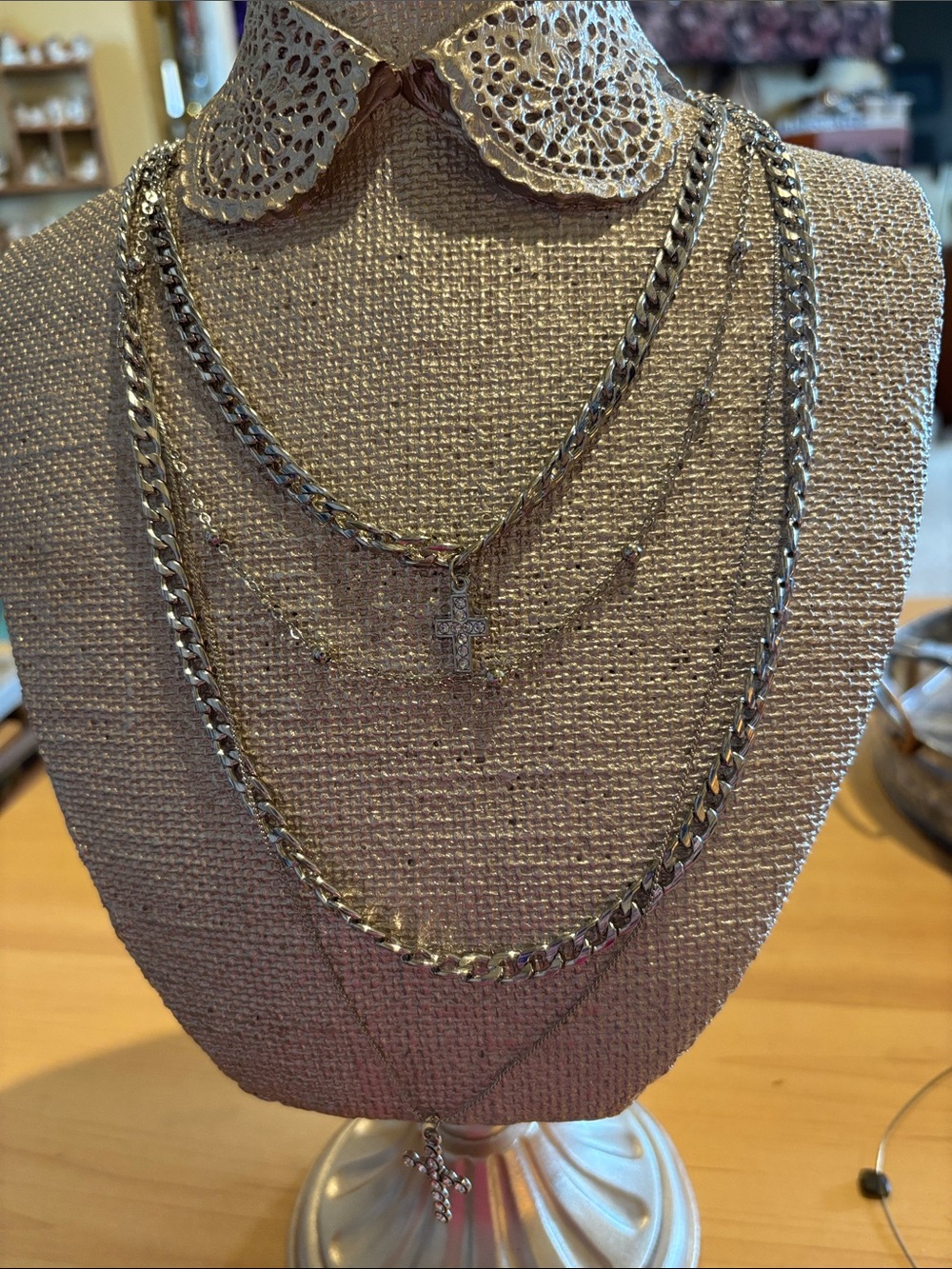Silver Layered Cross Necklace Set - Women Jewelry